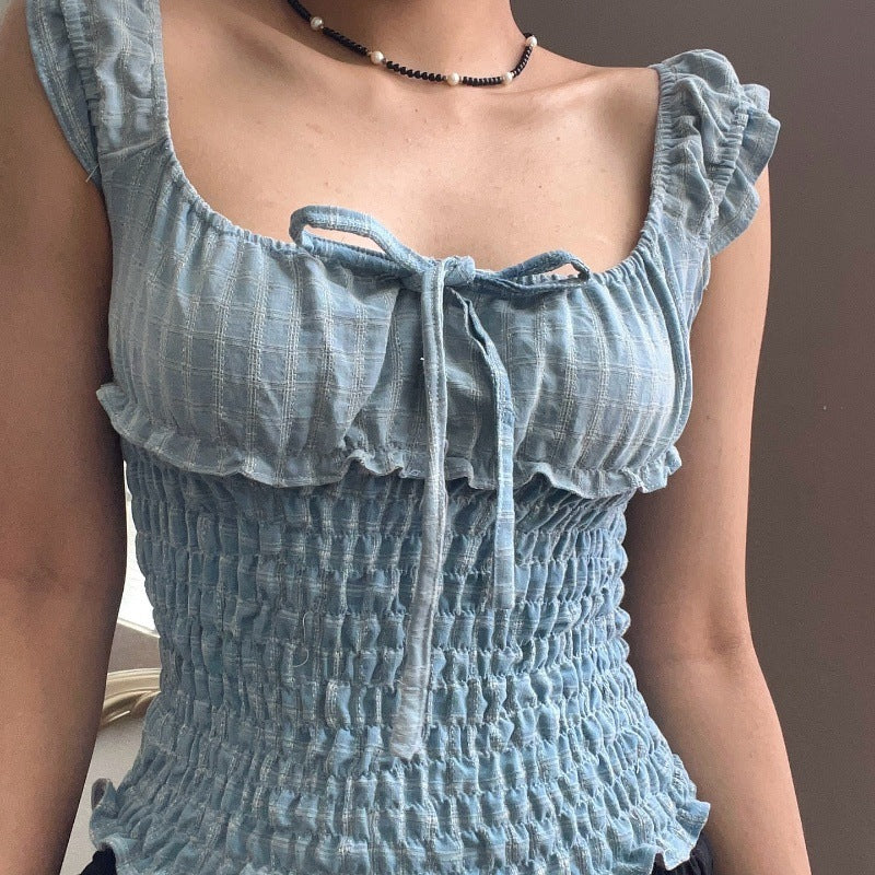 Retro Minority Graceful And Fashionable Drawstring Slim Top