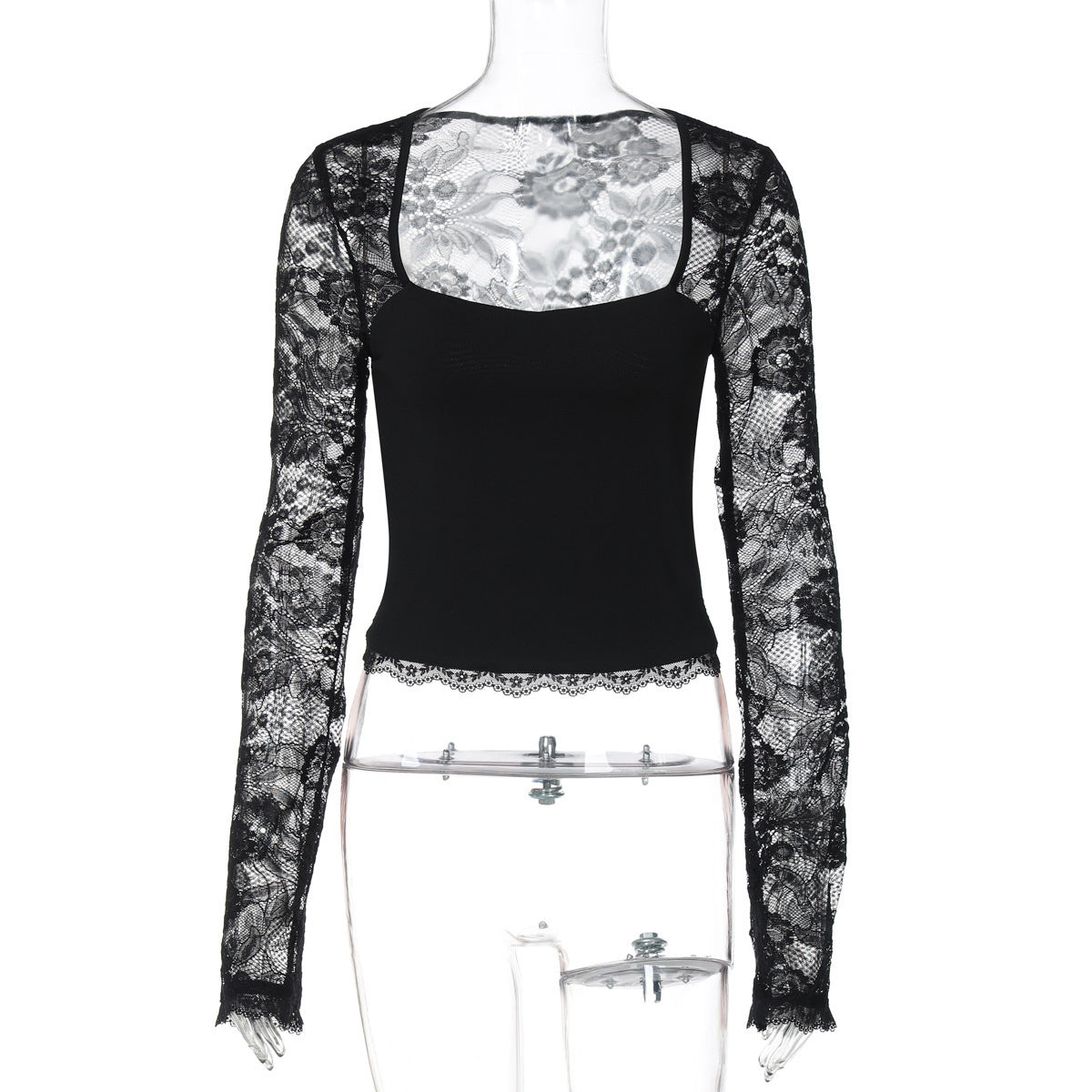 Sexy Lace Cutout Stitching Long Sleeve