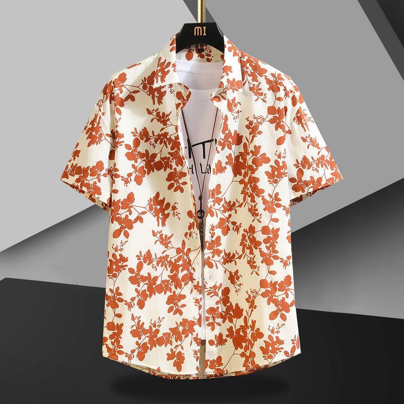 Short Sleeve Shirt Men's Slim-fit Contrast Colors Printing
