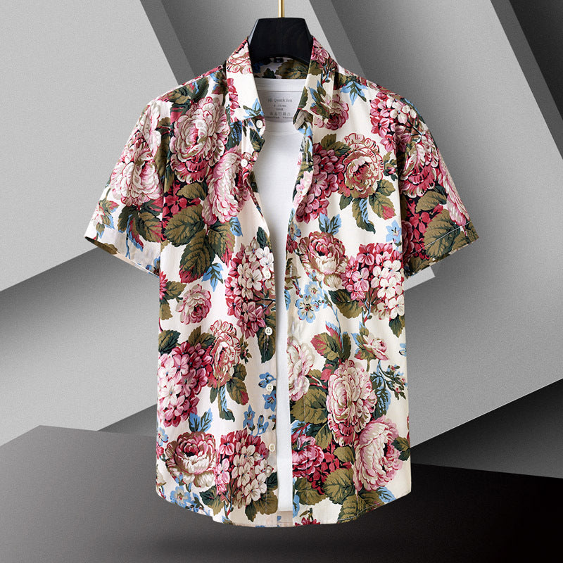 Short Sleeve Shirt Men's Slim-fit Contrast Colors Printing
