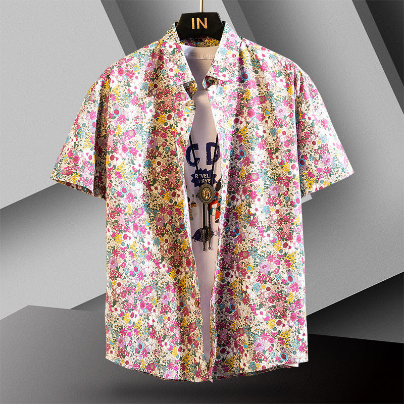 Short Sleeve Shirt Men's Slim-fit Contrast Colors Printing