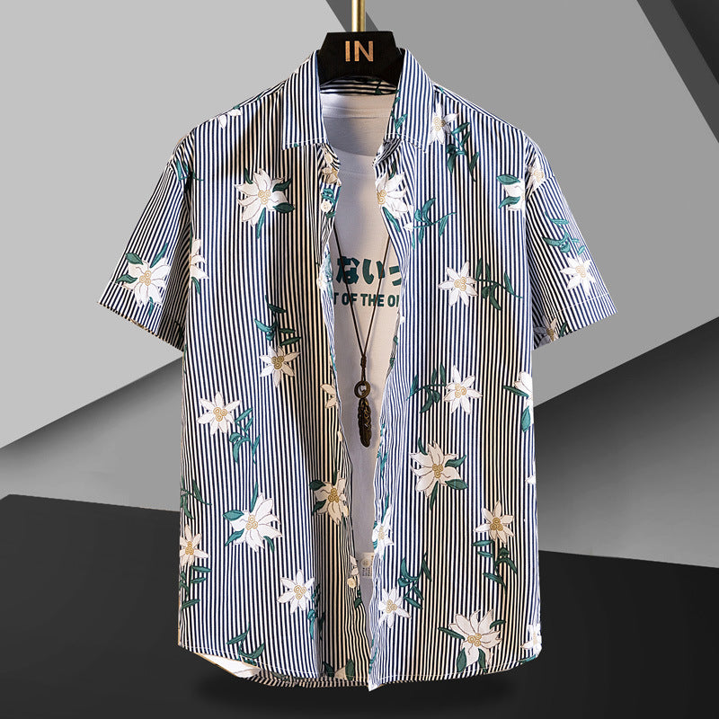 Short Sleeve Shirt Men's Slim-fit Contrast Colors Printing