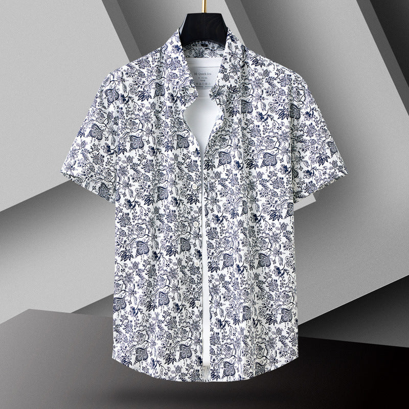 Short Sleeve Shirt Men's Slim-fit Contrast Colors Printing
